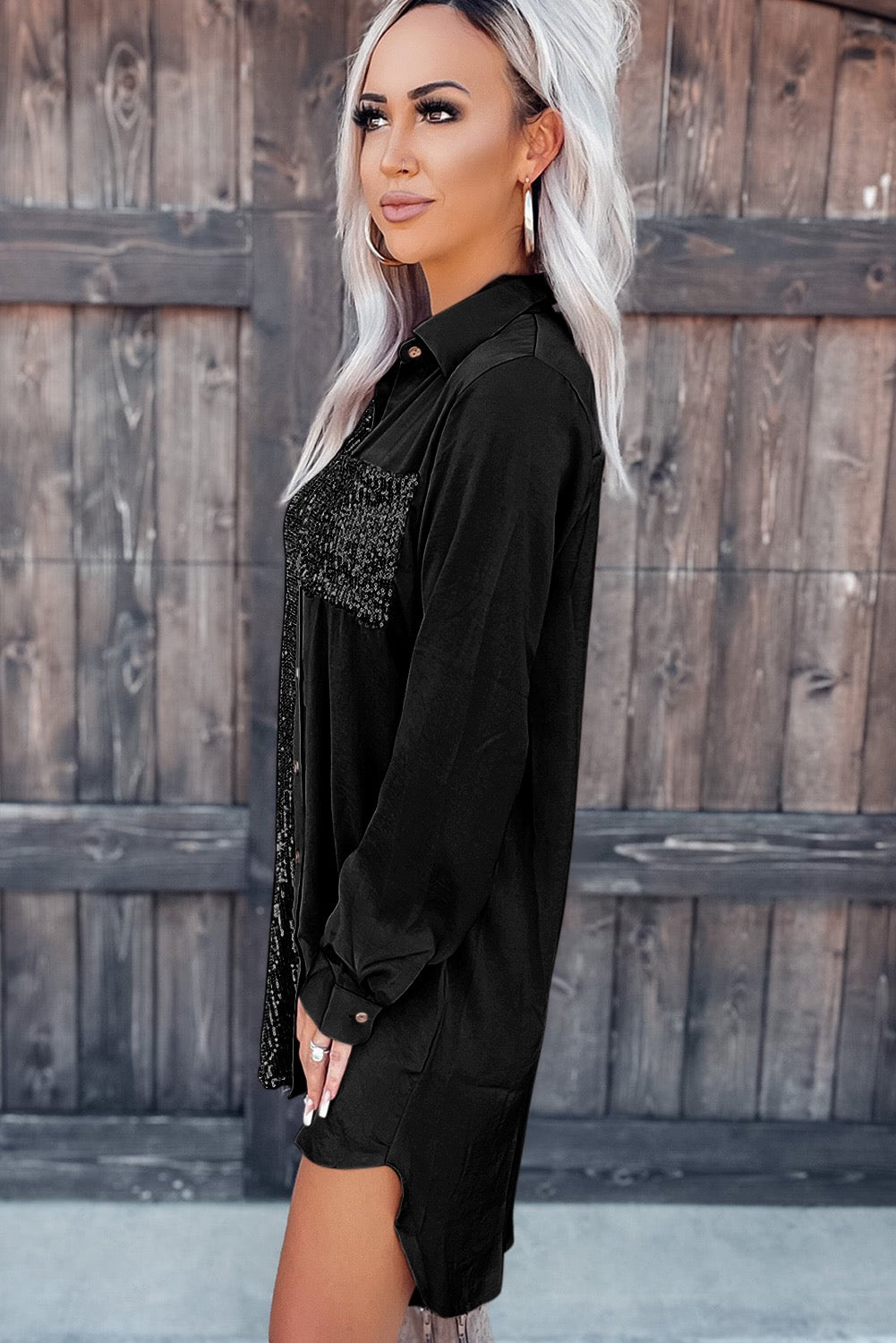 Black Sequin Shirt Dress